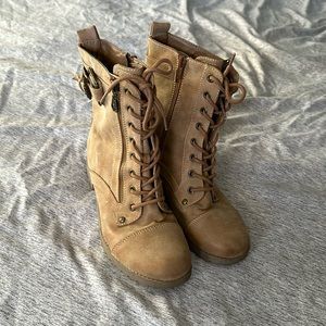 Women's Tan Lace-Up Boots